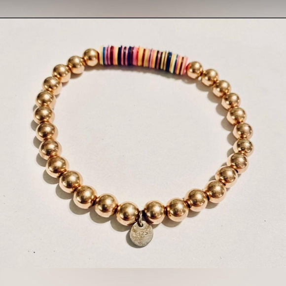 Gold Bead Bracelet with Colored Discs - Picture 2 of 4
